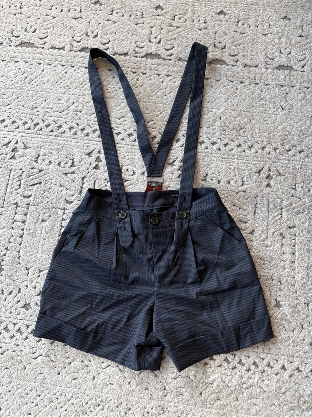 Club Monaco Black Pinstripe Suspender Shorts